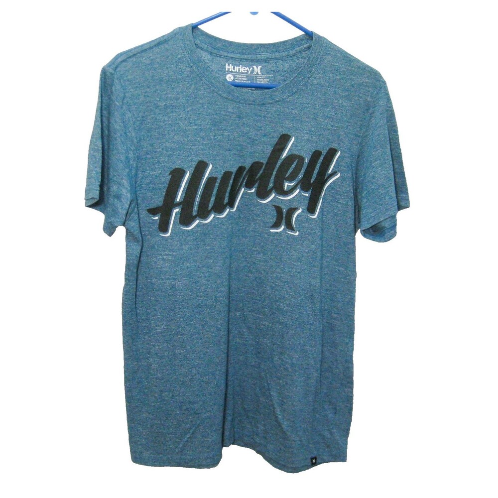 Hurley T-Shirt Womens Medium Blue Short Sleeve Graphic Spellout Logo Cotton Top